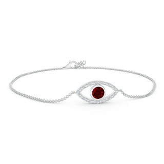 4.5mm AAAA Bezel-Set Ruby and Diamond Evil Eye Bracelet in 18K White Gold