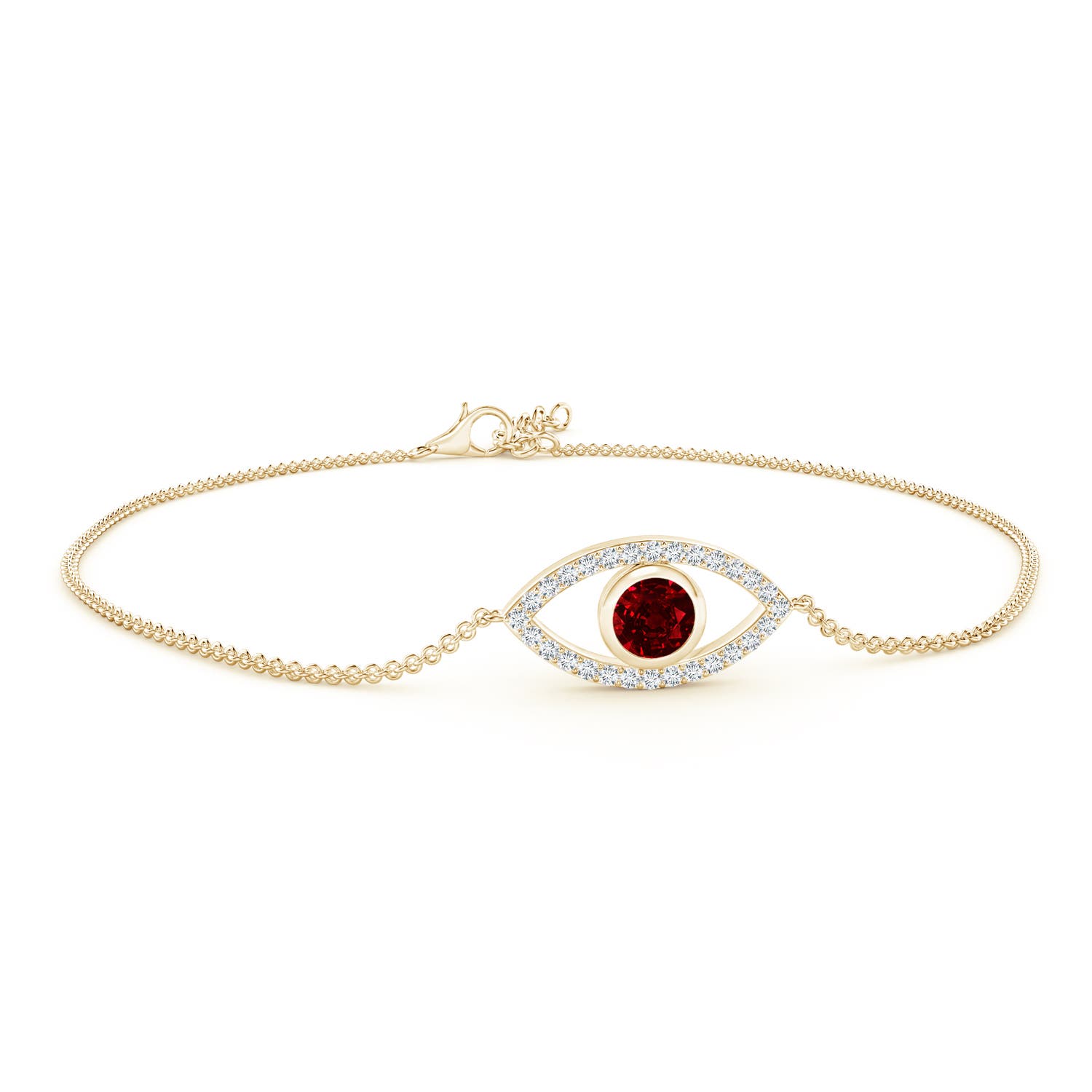 4.5mm AAAA Bezel-Set Ruby and Diamond Evil Eye Bracelet in Yellow Gold