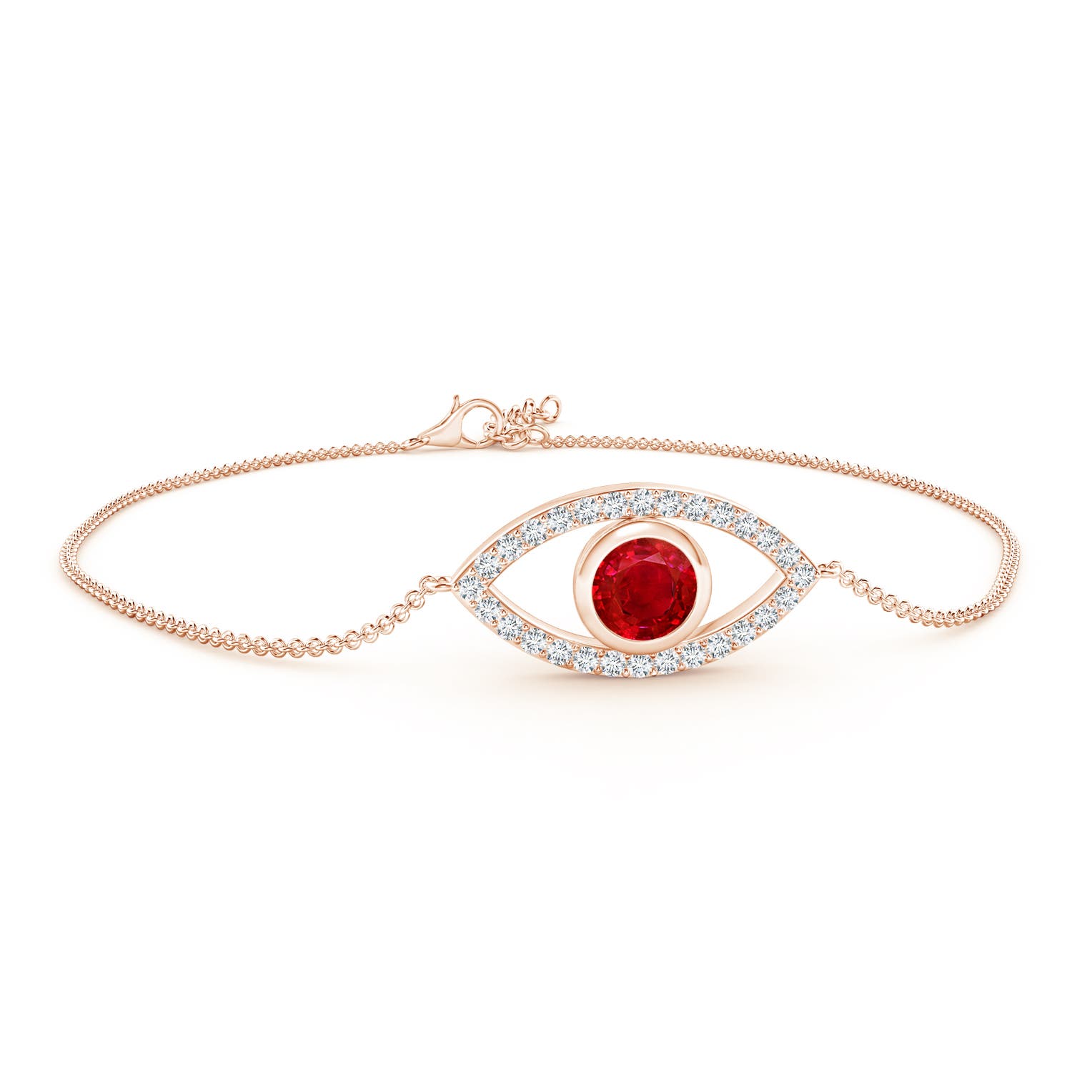 5.5mm AAA Bezel-Set Ruby and Diamond Evil Eye Bracelet in Rose Gold