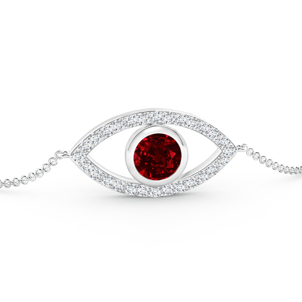 5.5mm AAAA Bezel-Set Ruby and Diamond Evil Eye Bracelet in P950 Platinum Side 199