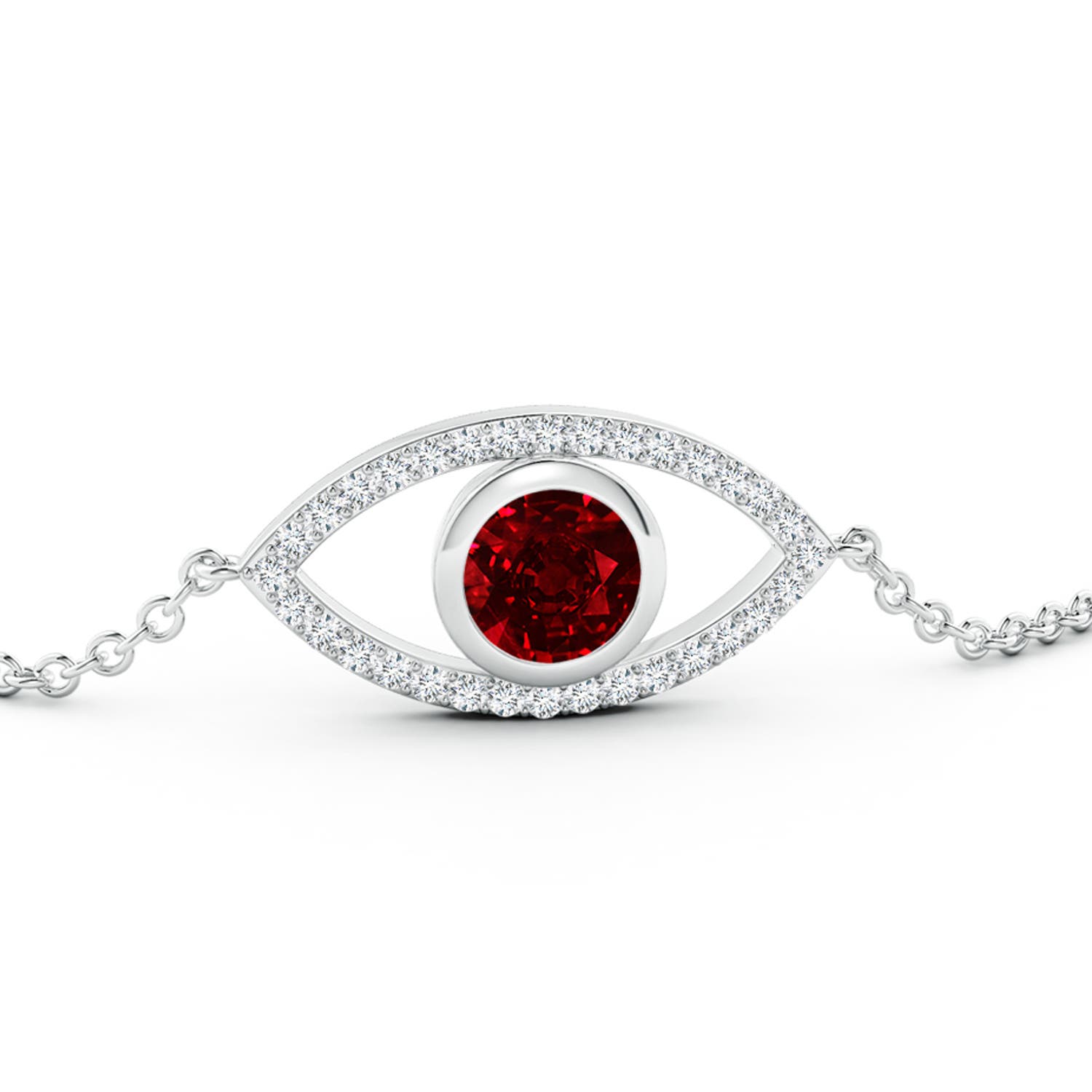 6mm AAAA Bezel-Set Ruby and Diamond Evil Eye Bracelet in 18K White Gold