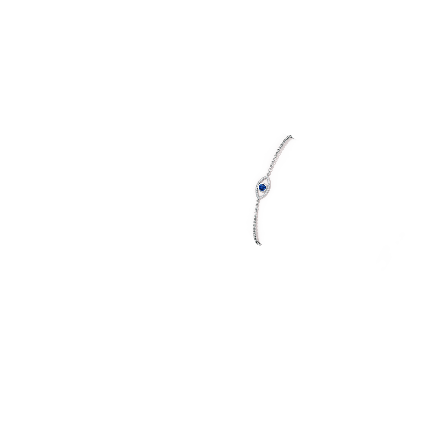 3.5mm AAA Bezel-Set Sapphire and Diamond Evil Eye Bracelet in White Gold - body_arm