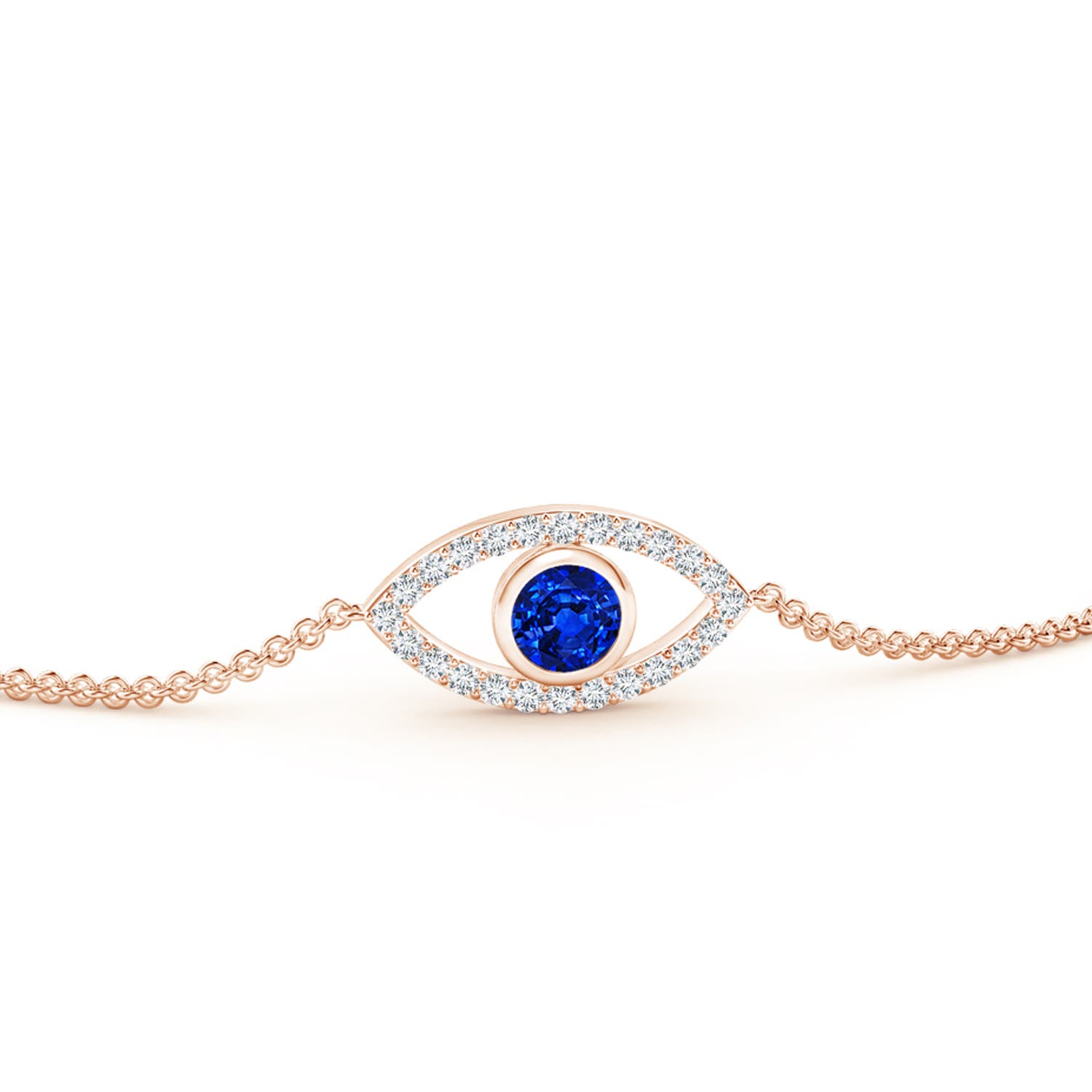 3.5mm AAAA Bezel-Set Sapphire and Diamond Evil Eye Bracelet in 18K Rose Gold
