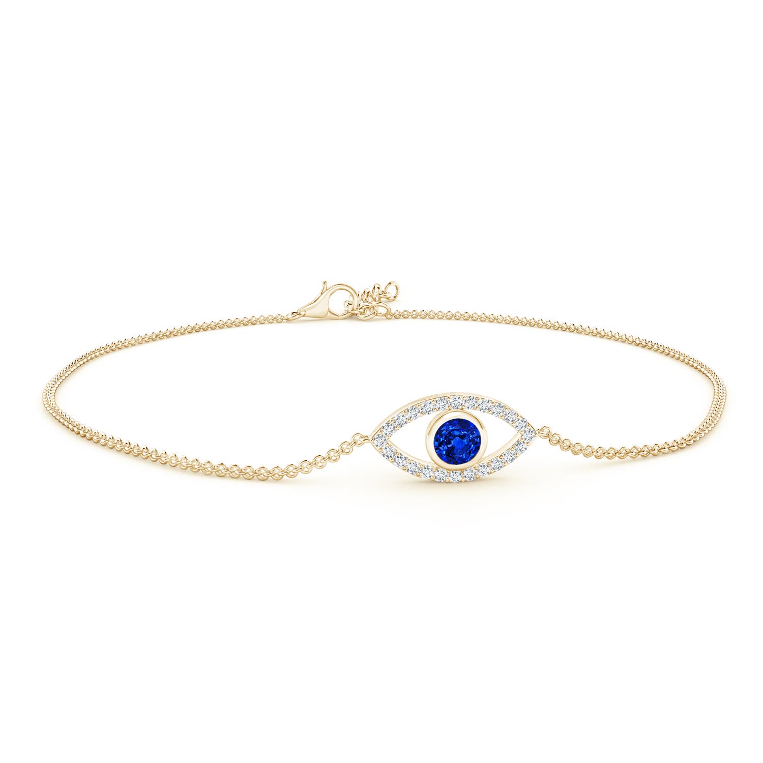 3.5mm AAAA Bezel-Set Sapphire and Diamond Evil Eye Bracelet in 18K Yellow Gold