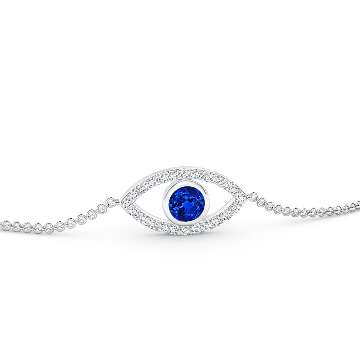 3.5mm AAAA Bezel-Set Sapphire and Diamond Evil Eye Bracelet in White Gold