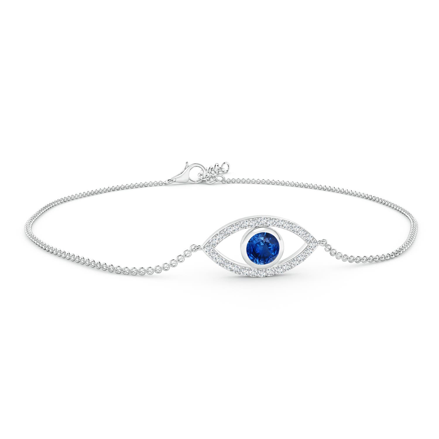 4.5mm AAA Bezel-Set Sapphire and Diamond Evil Eye Bracelet in 18CT White Gold
