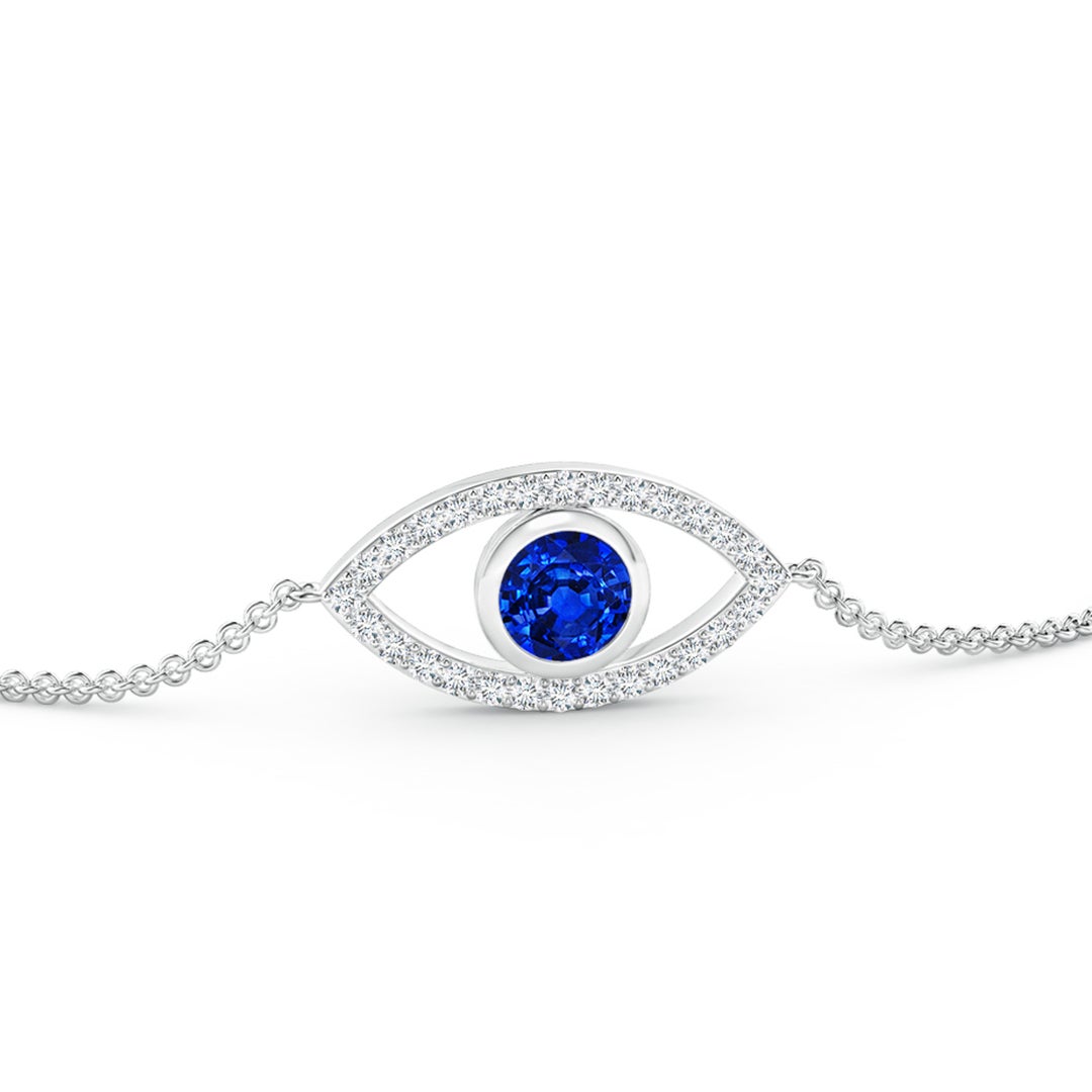 4.5mm AAAA Bezel-Set Sapphire and Diamond Evil Eye Bracelet in 18K White Gold - side 4