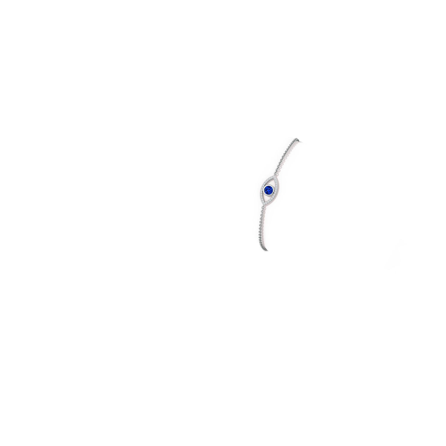 4.5mm AAAA Bezel-Set Sapphire and Diamond Evil Eye Bracelet in 18K White Gold - body_arm