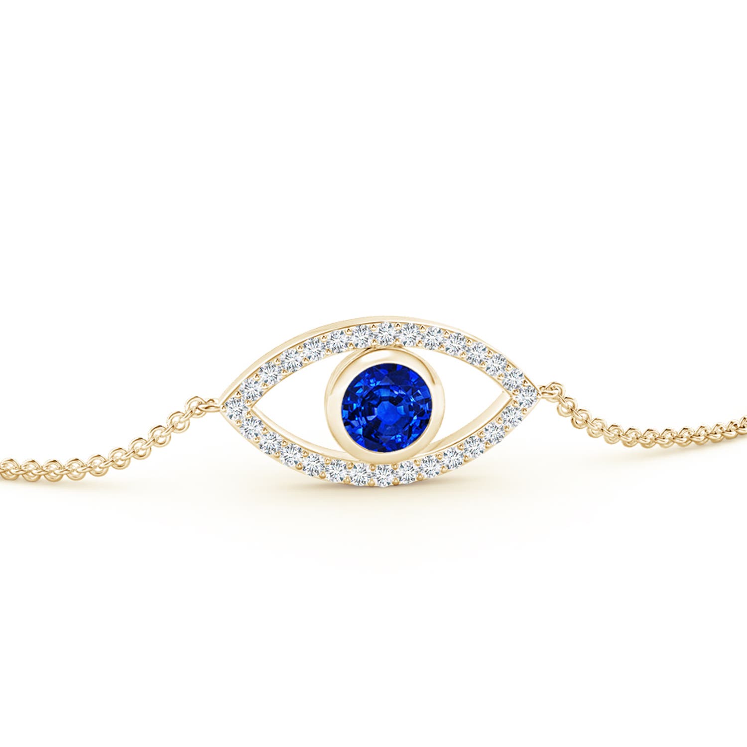 4.5mm AAAA Bezel-Set Sapphire and Diamond Evil Eye Bracelet in Yellow Gold - side 4