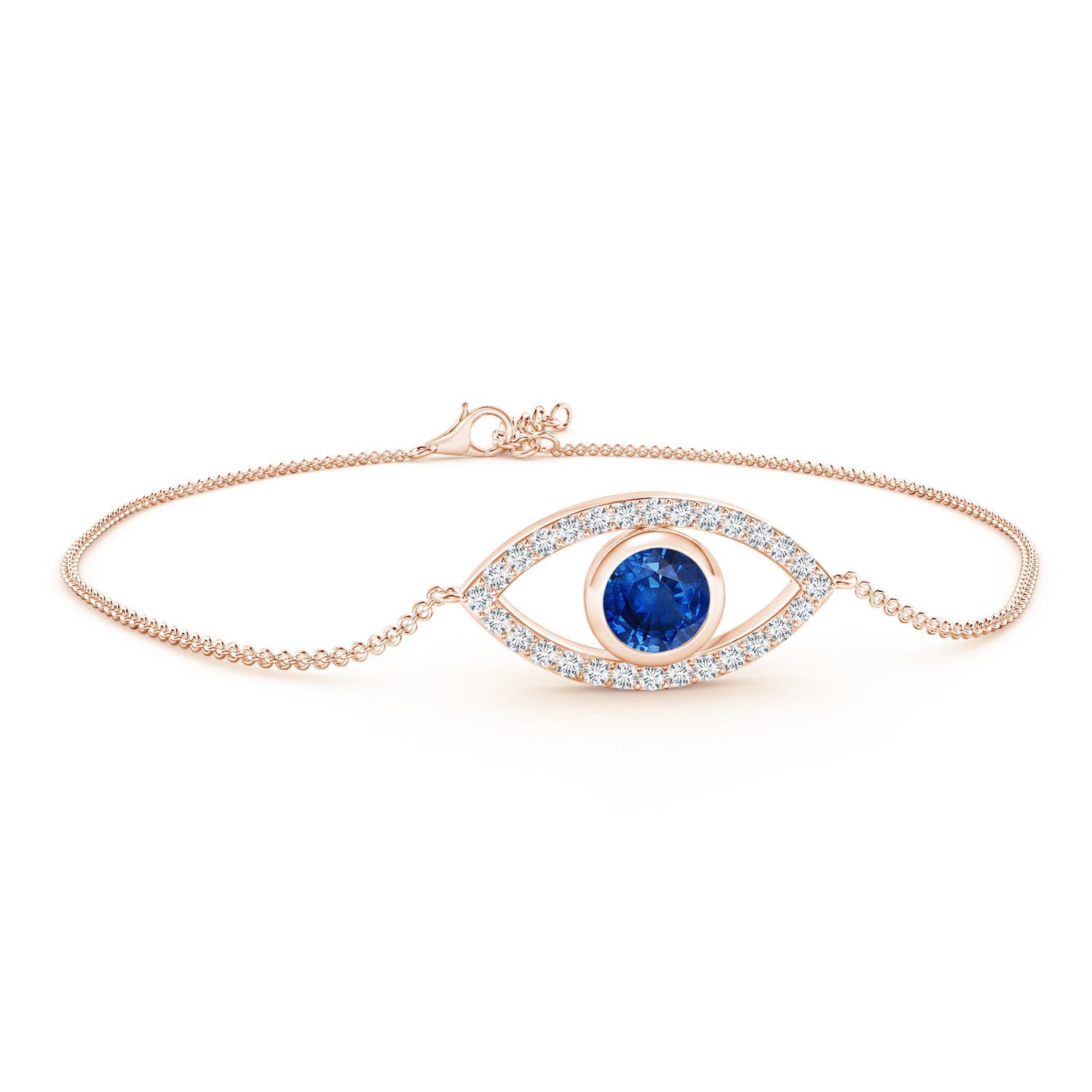 5.5mm AAA Bezel-Set Sapphire and Diamond Evil Eye Bracelet in 18CT Rose Gold