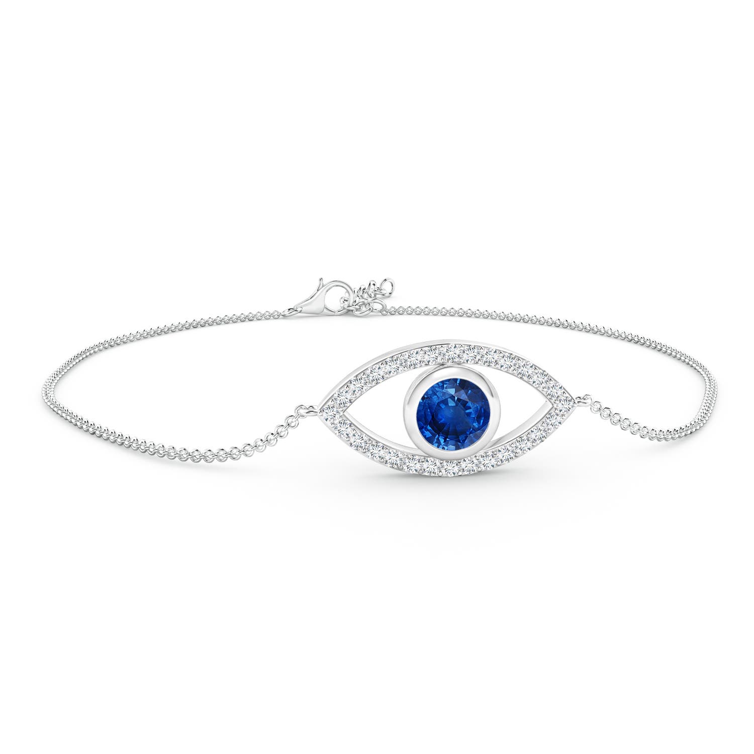 5.5mm AAA Bezel-Set Sapphire and Diamond Evil Eye Bracelet in 18K White Gold