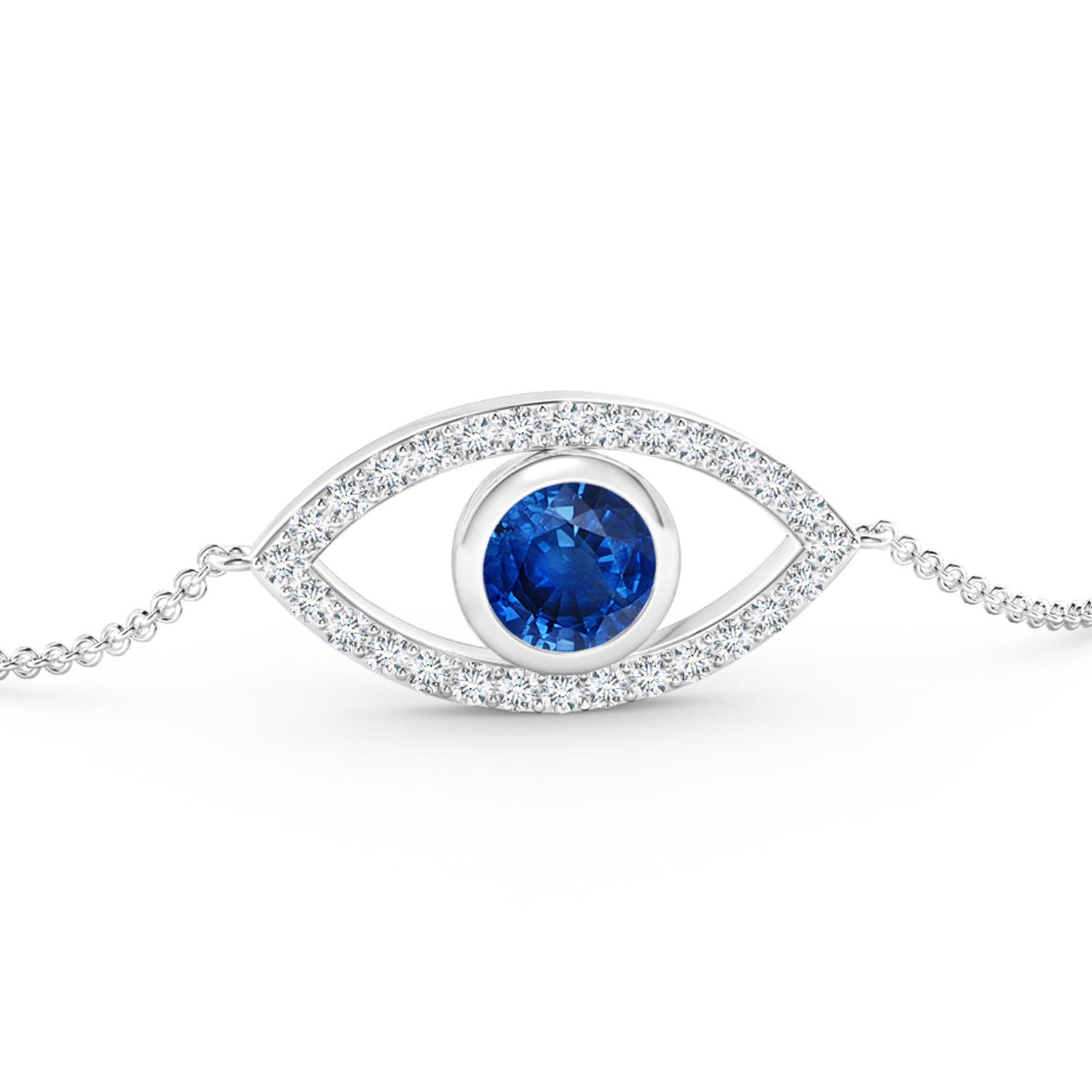 5.5mm AAA Bezel-Set Sapphire and Diamond Evil Eye Bracelet in 18K White Gold