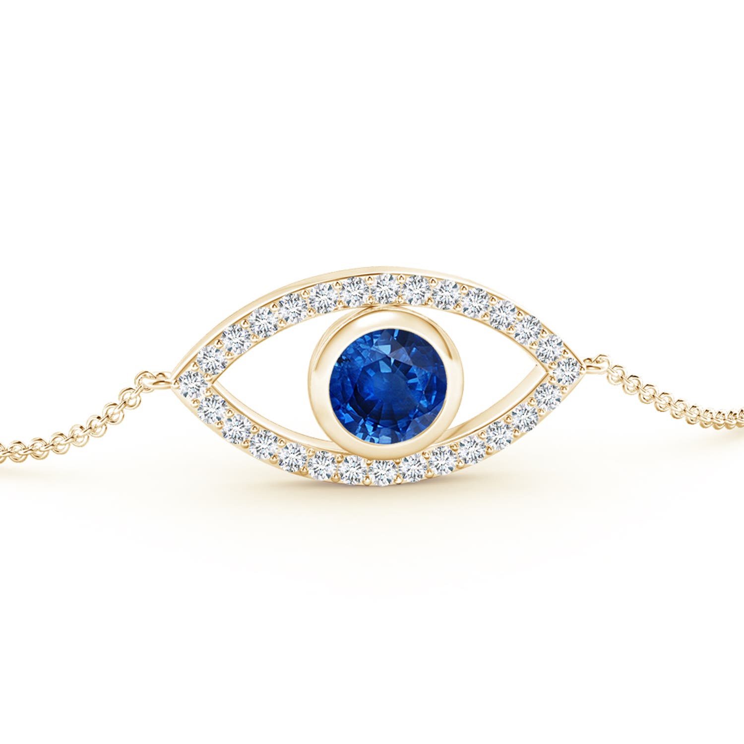 5.5mm AAA Bezel-Set Sapphire and Diamond Evil Eye Bracelet in 18K Yellow Gold