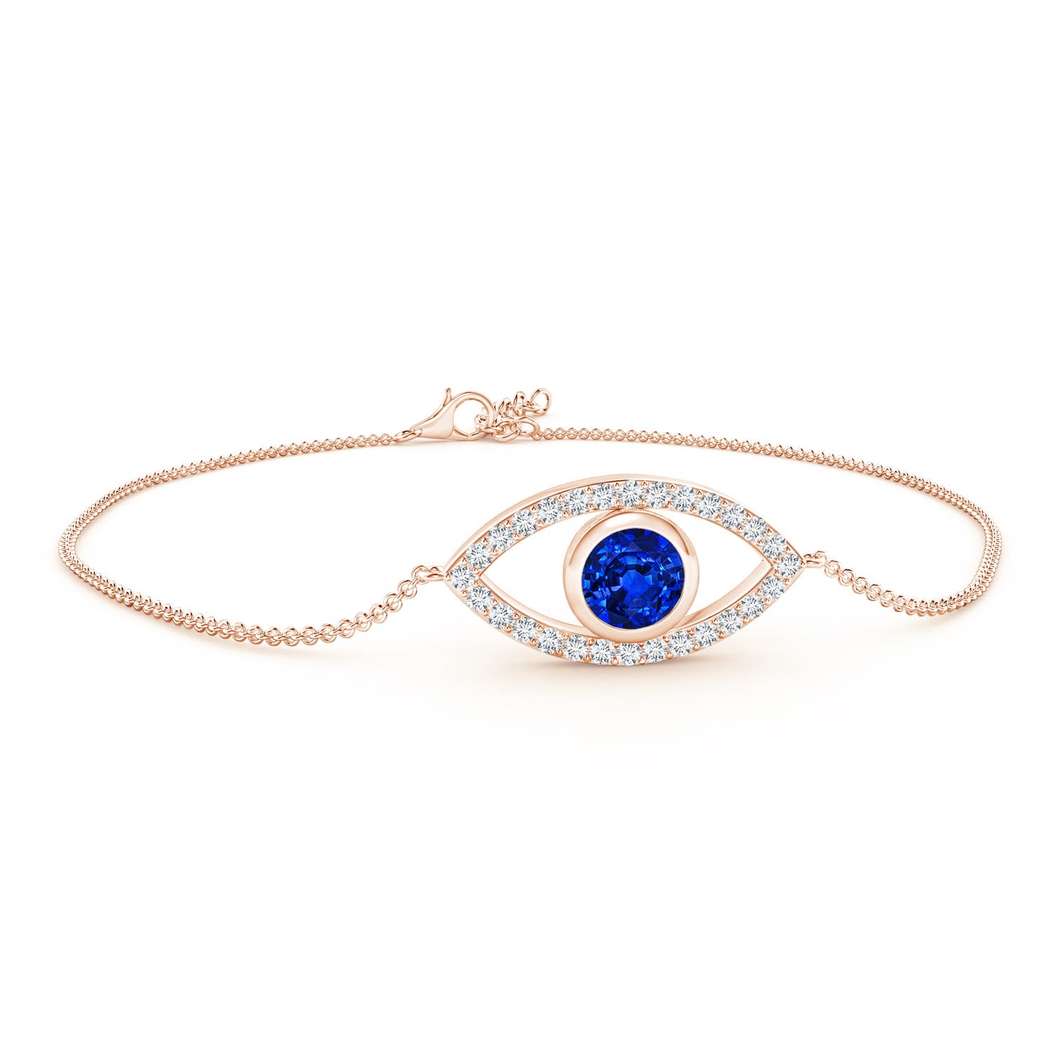 5.5mm AAAA Bezel-Set Sapphire and Diamond Evil Eye Bracelet in 18CT Rose Gold