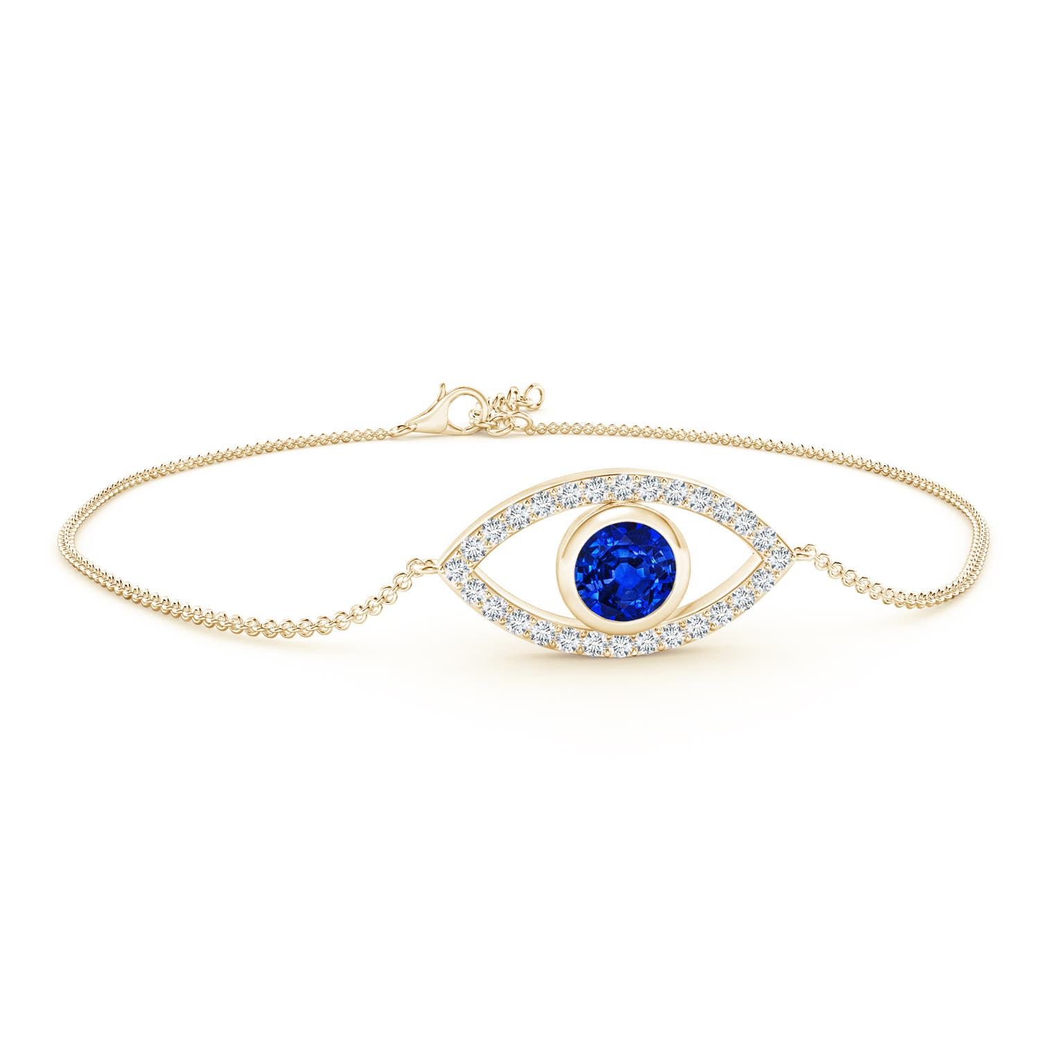 5.5mm AAAA Bezel-Set Sapphire and Diamond Evil Eye Bracelet in 18K Yellow Gold