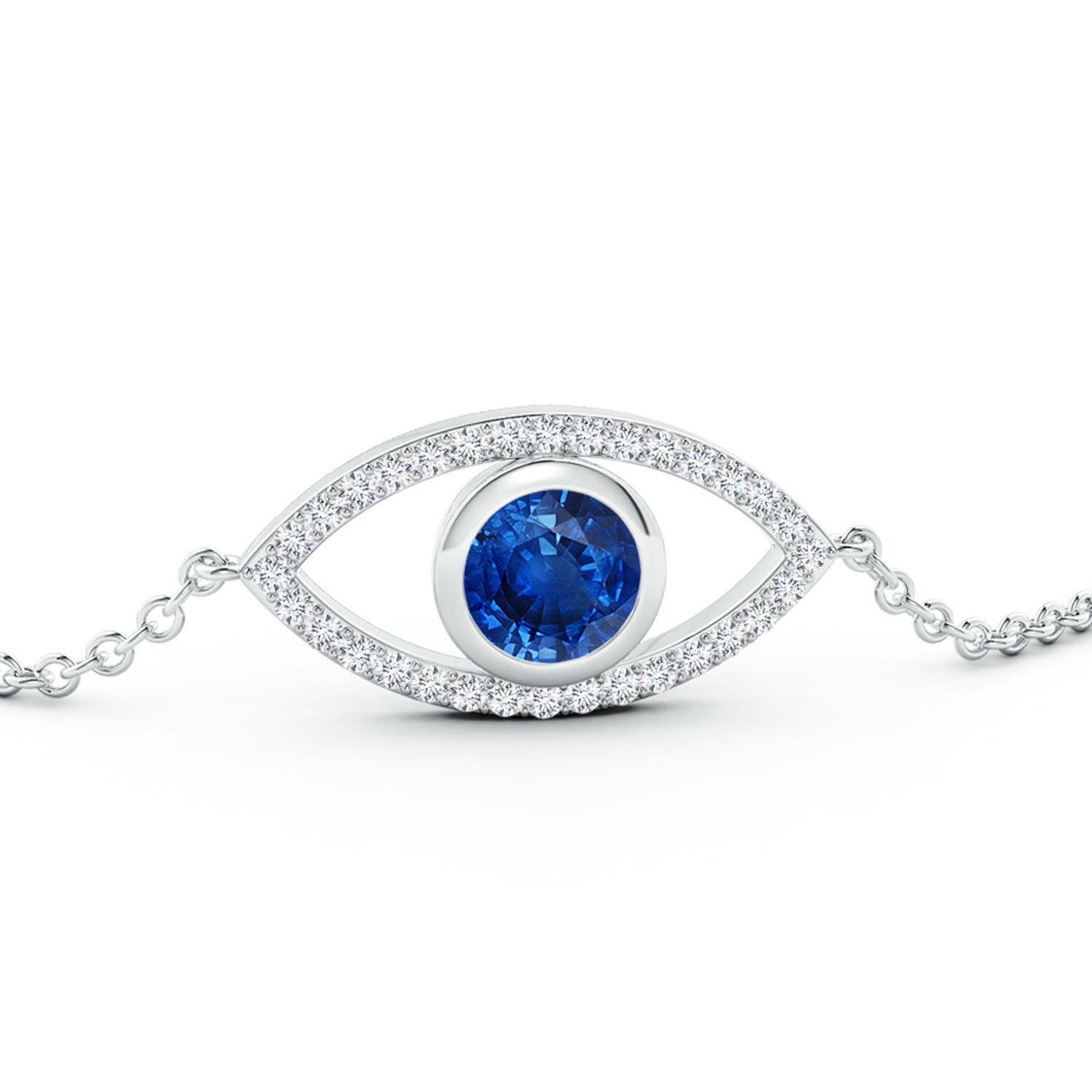 6mm AAA Bezel-Set Sapphire and Diamond Evil Eye Bracelet in 18K White Gold