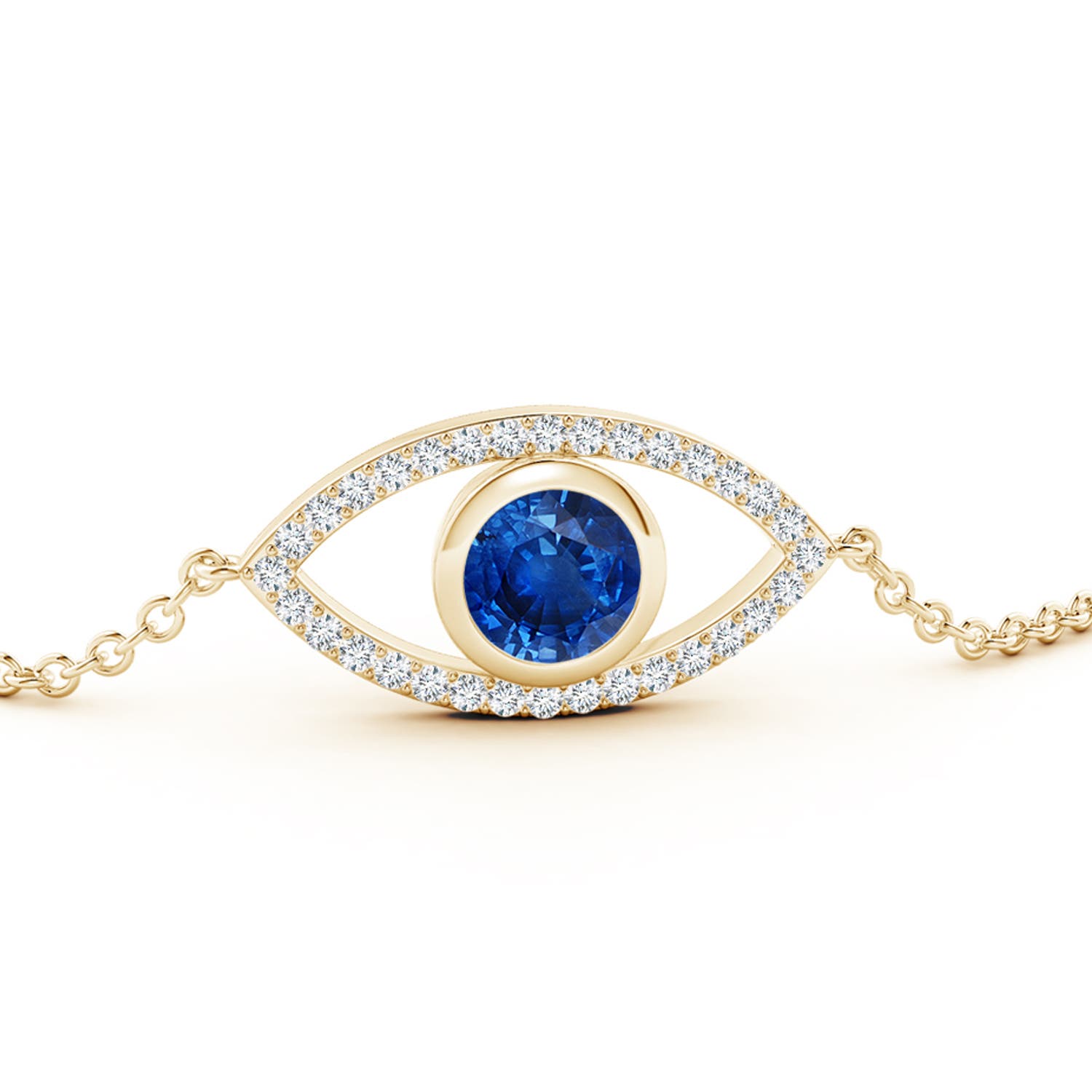 6mm AAA Bezel-Set Sapphire and Diamond Evil Eye Bracelet in 18K Yellow Gold