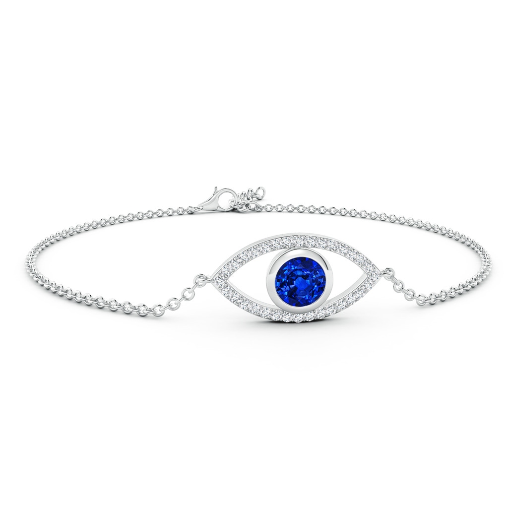 6mm Lab-Grown Bezel-Set Sapphire and Diamond Evil Eye Bracelet in White Gold