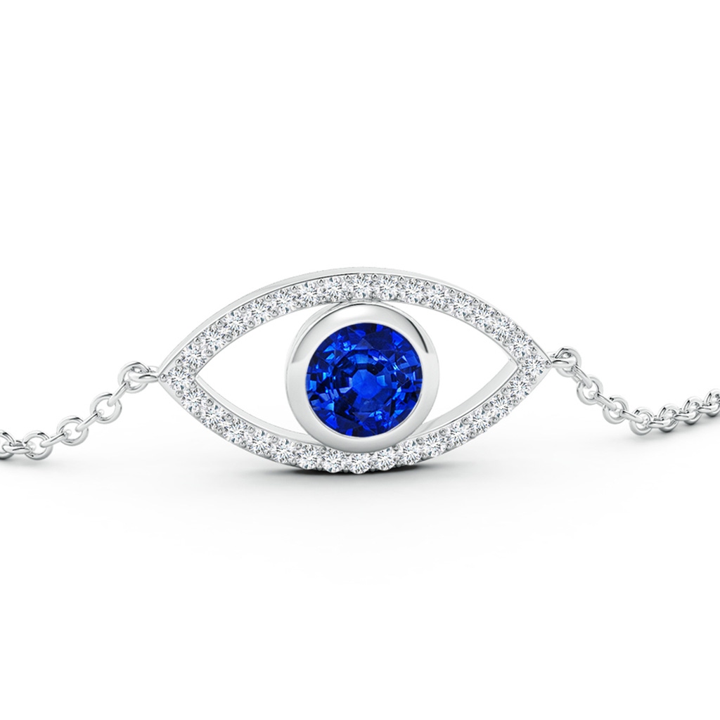 6mm Lab-Grown Bezel-Set Sapphire and Diamond Evil Eye Bracelet in White Gold - side 199