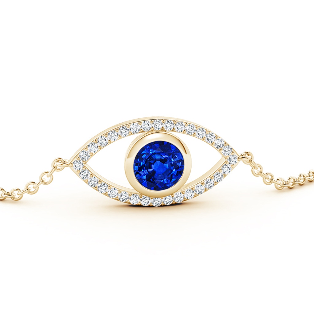 6mm Lab-Grown Bezel-Set Sapphire and Diamond Evil Eye Bracelet in Yellow Gold - side 199