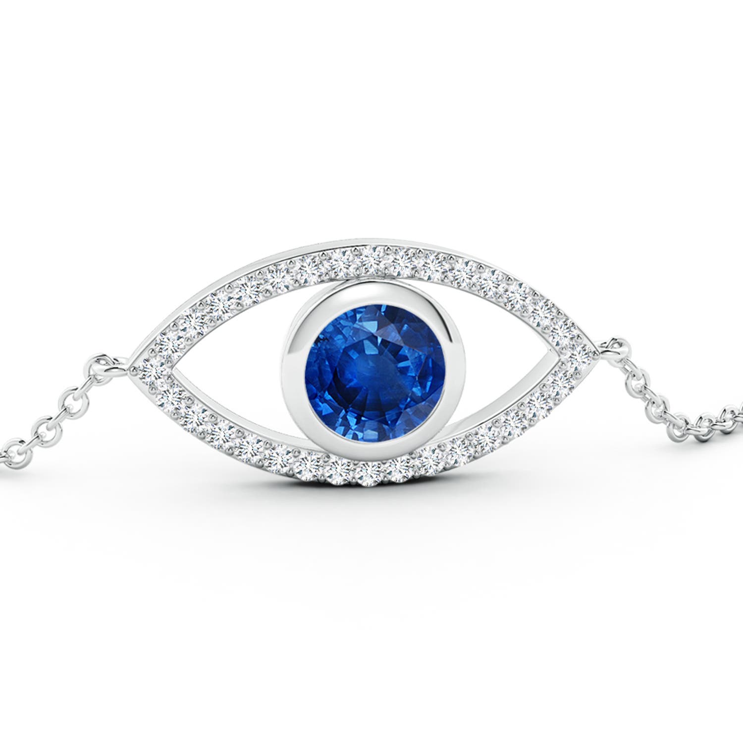 7mm AAA Bezel-Set Sapphire and Diamond Evil Eye Bracelet in White Gold