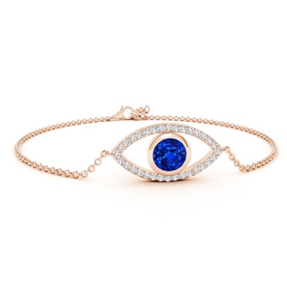 7mm AAAA Bezel-Set Sapphire and Diamond Evil Eye Bracelet in 10K Rose Gold