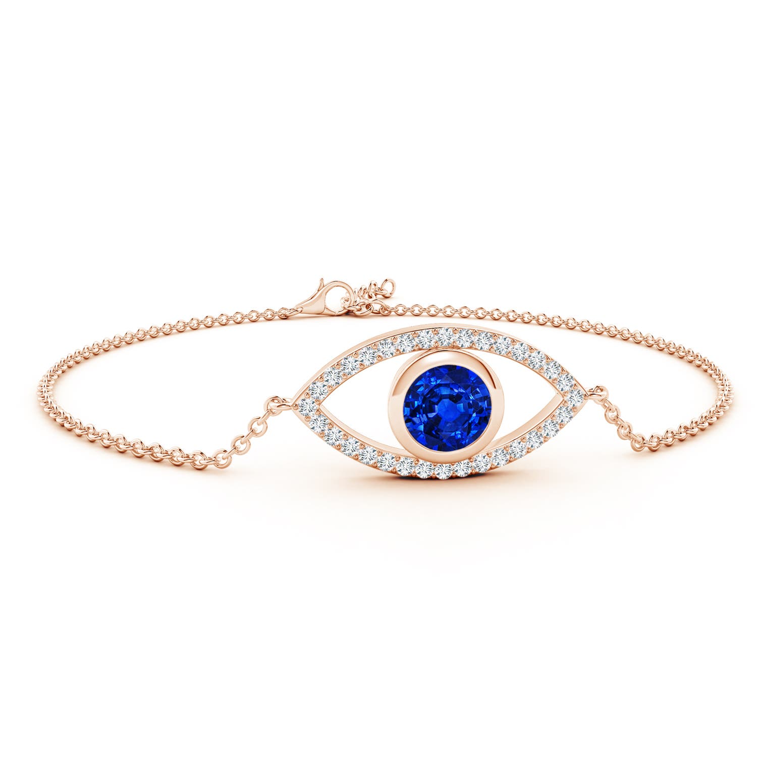 7mm AAAA Bezel-Set Sapphire and Diamond Evil Eye Bracelet in 18K Rose Gold