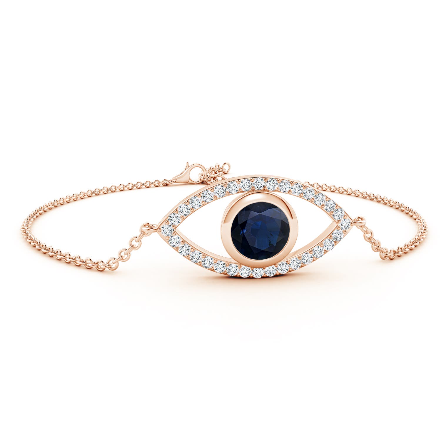 8mm A Bezel-Set Sapphire and Diamond Evil Eye Bracelet in Rose Gold