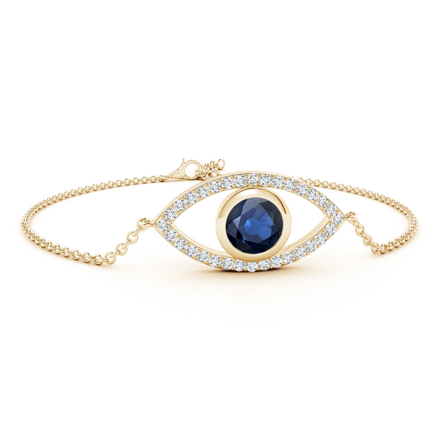 8mm AA Bezel-Set Sapphire and Diamond Evil Eye Bracelet in 18CT Yellow Gold