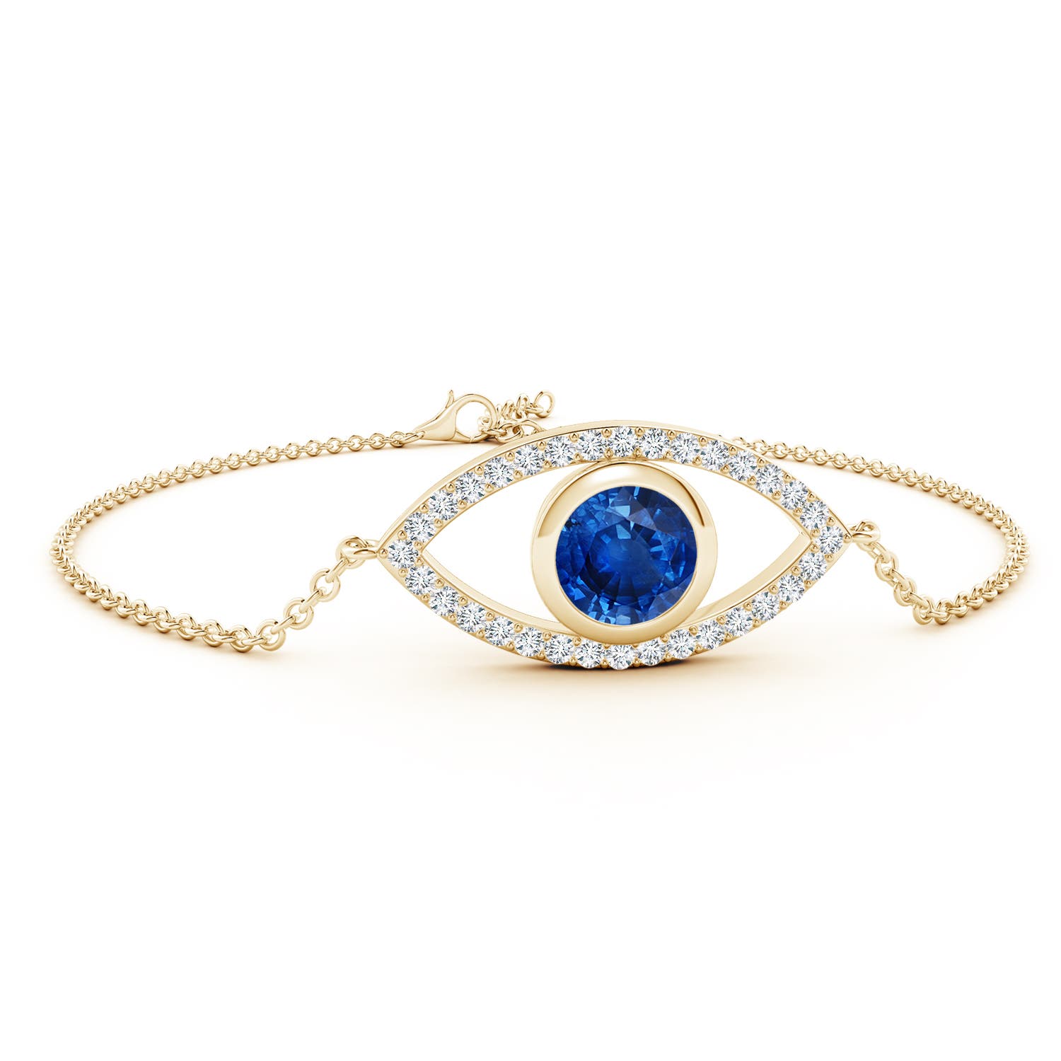 8mm AAA Bezel-Set Sapphire and Diamond Evil Eye Bracelet in 18CT Yellow Gold