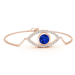 8mm AAAA Bezel-Set Sapphire and Diamond Evil Eye Bracelet in Rose Gold