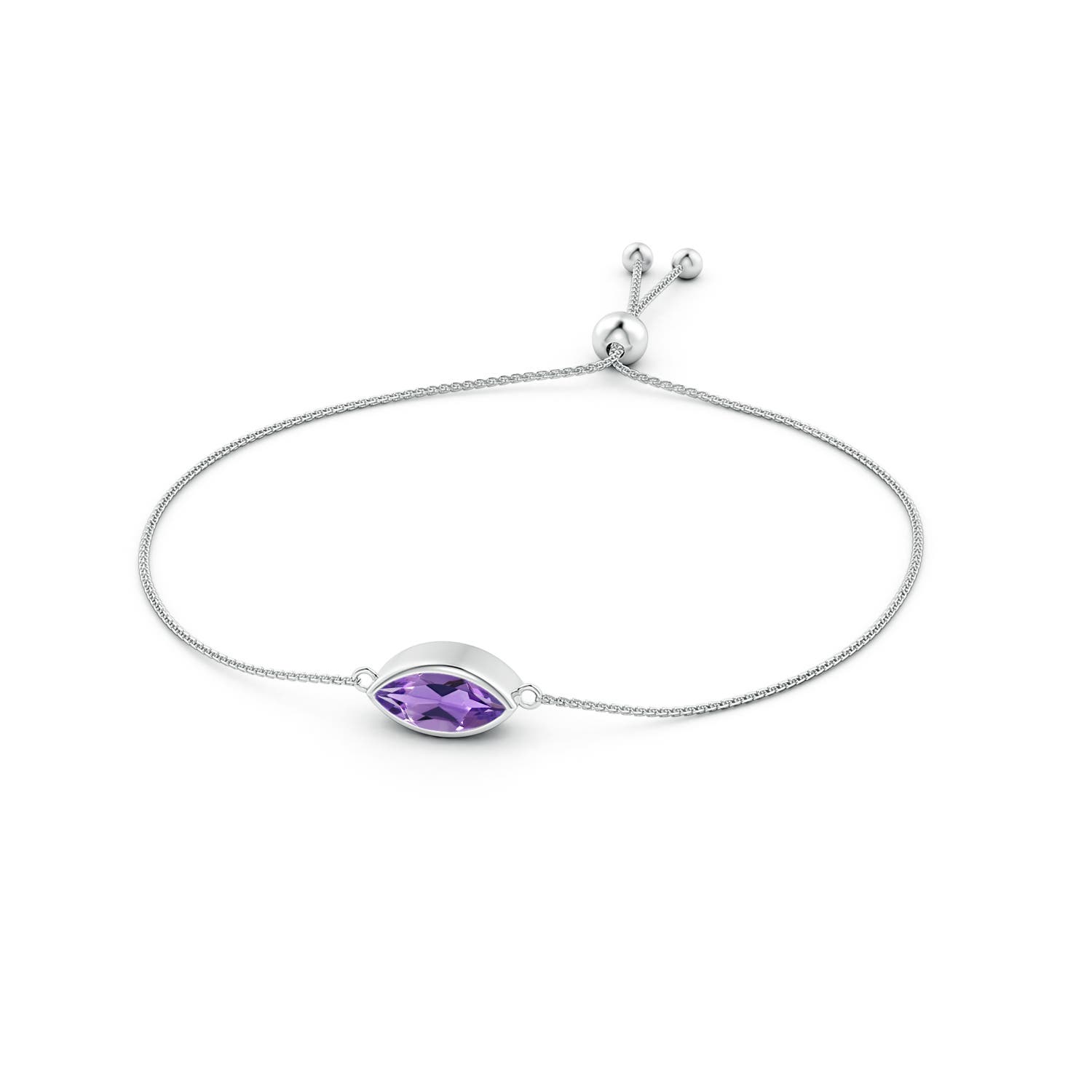 6x3mm AA East-West Bezel-Set Marquise Amethyst Solitaire Bolo Bracelet in White Gold - side 1