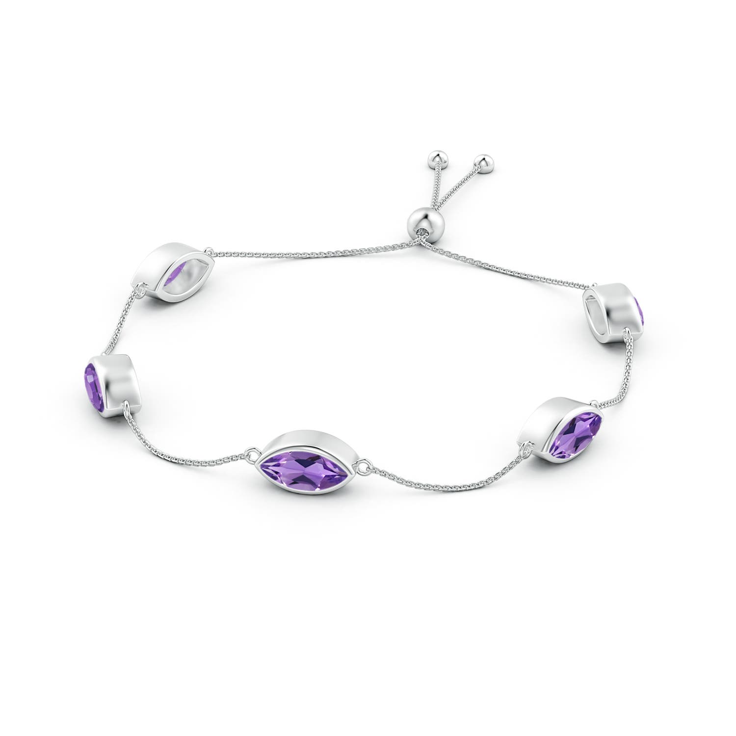 6x3mm AA Bezel-Set East-West Marquise Amethyst Station Bolo Bracelet in White Gold - side 1
