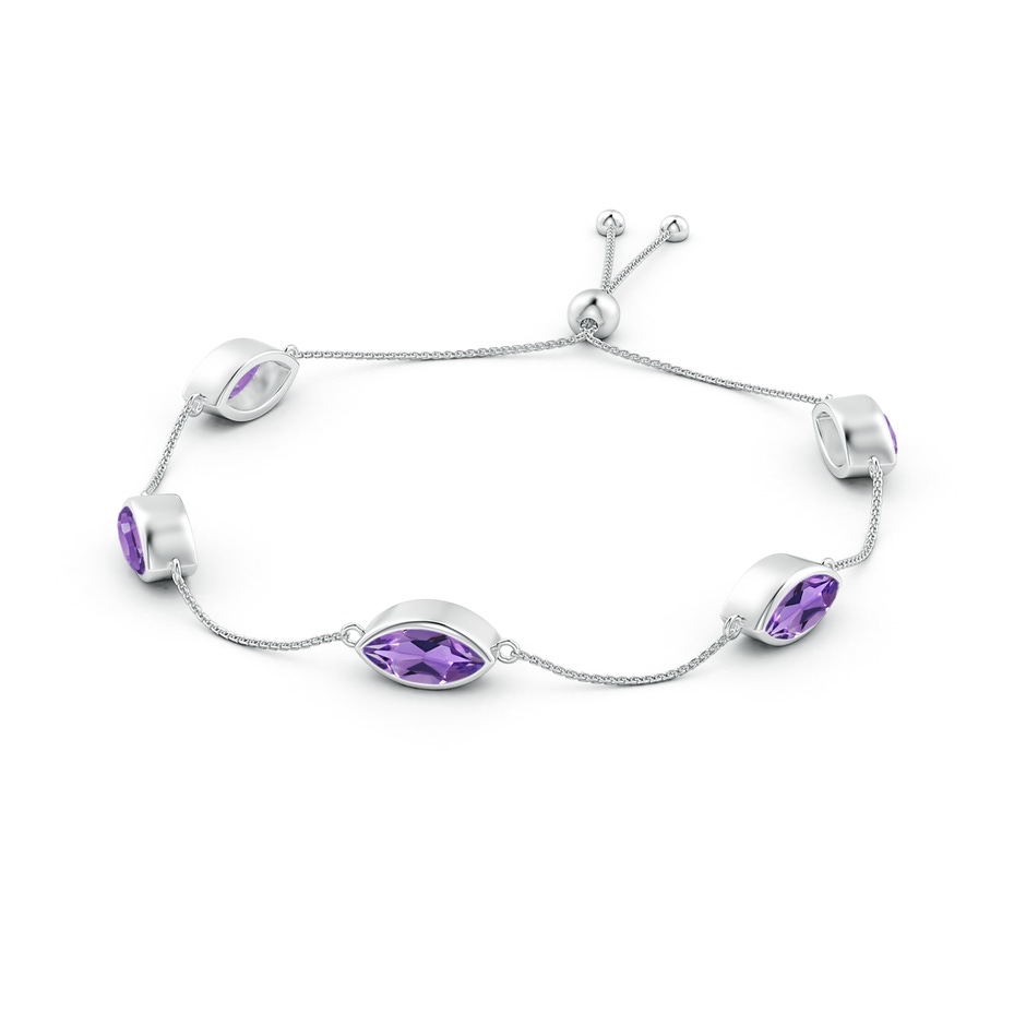 6x3mm AA Bezel-Set East-West Marquise Amethyst Station Bolo Bracelet in White Gold side 1