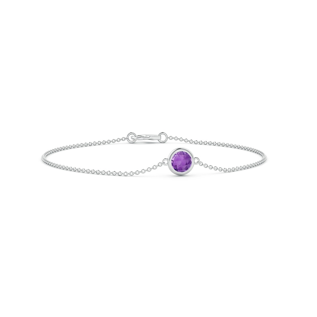 6mm AA Bezel-Set Round Amethyst Solitaire Chain Bracelet in S999 Silver