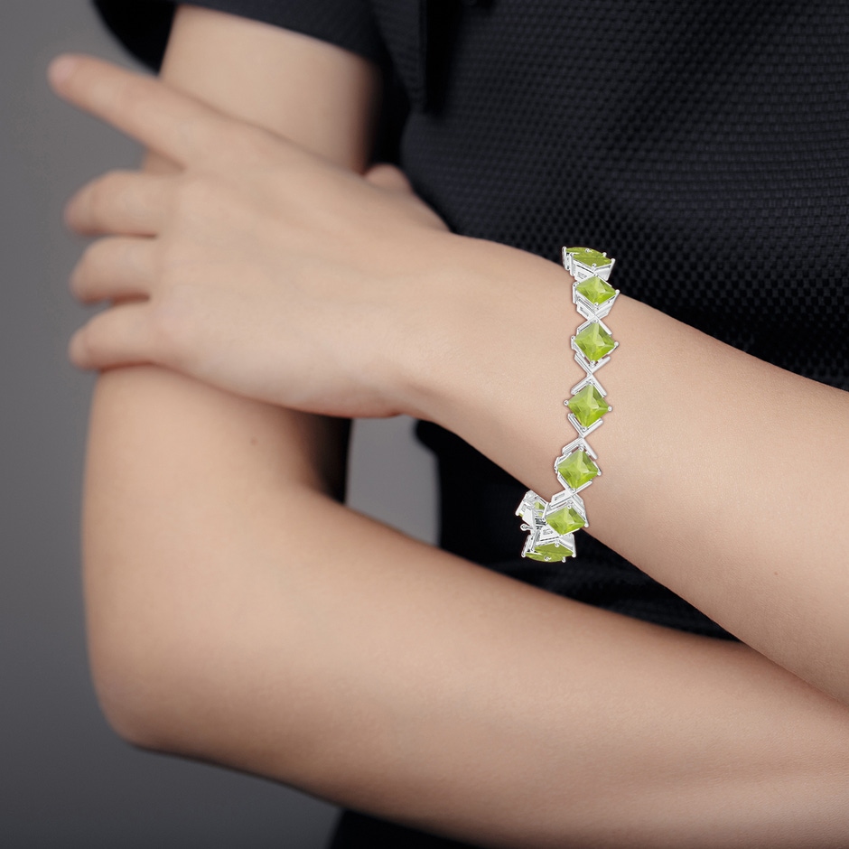 5.8mm AA Square Peridot Tennis Bracelet in White Gold body-bra