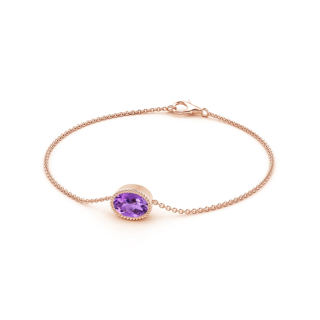 9x7mm AA Bezel-Set Oval Amethyst Solitaire Chain Bracelet in Rose Gold - side 1
