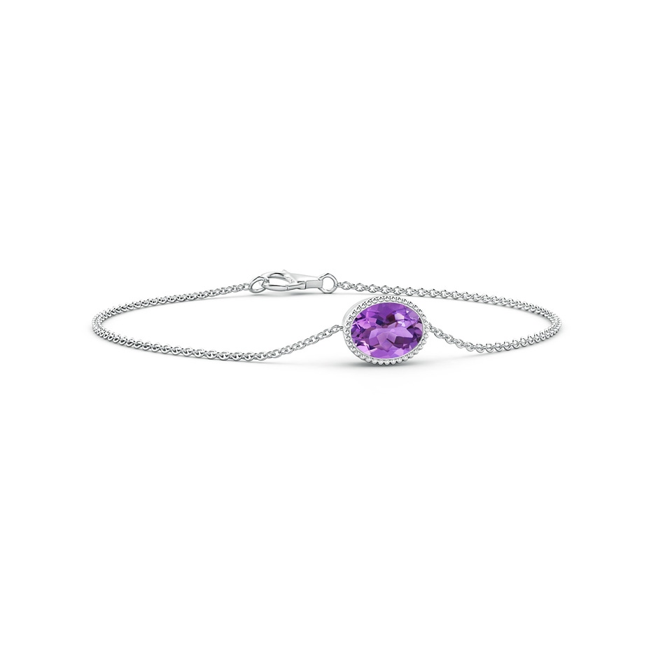 9x7mm AA Bezel-Set Oval Amethyst Solitaire Chain Bracelet in White Gold 