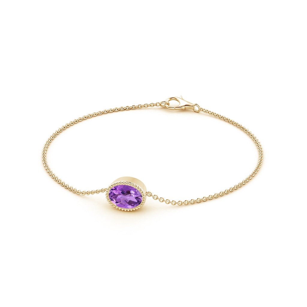 9x7mm AA Bezel-Set Oval Amethyst Solitaire Chain Bracelet in Yellow Gold - side 1