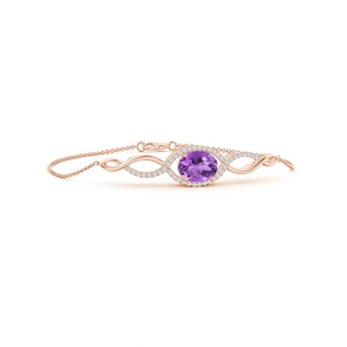 9x7mm AA Oval Amethyst Twisted Chain Bracelet with Diamonds in Rose Gold