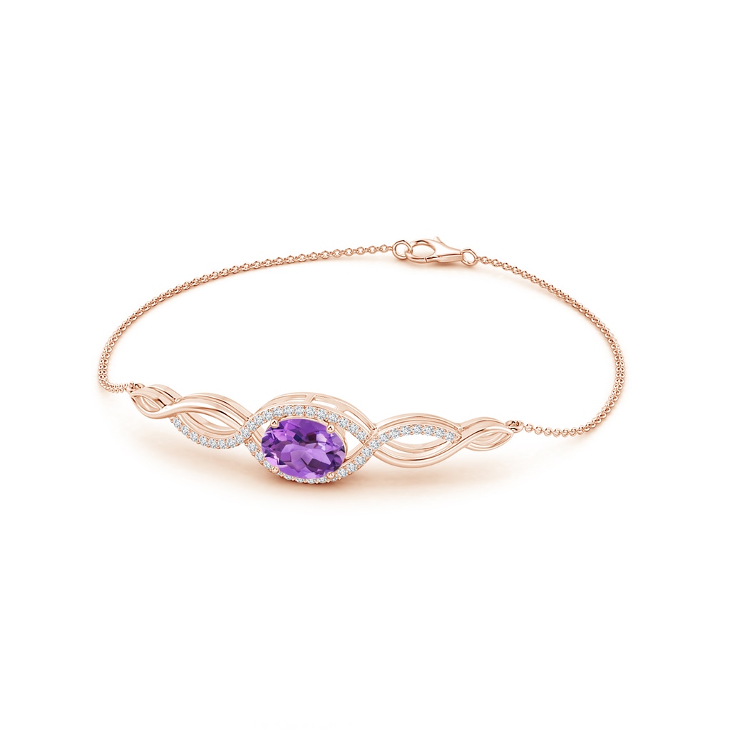 9x7mm AA Oval Amethyst Twisted Chain Bracelet with Diamonds in Rose Gold - side 199