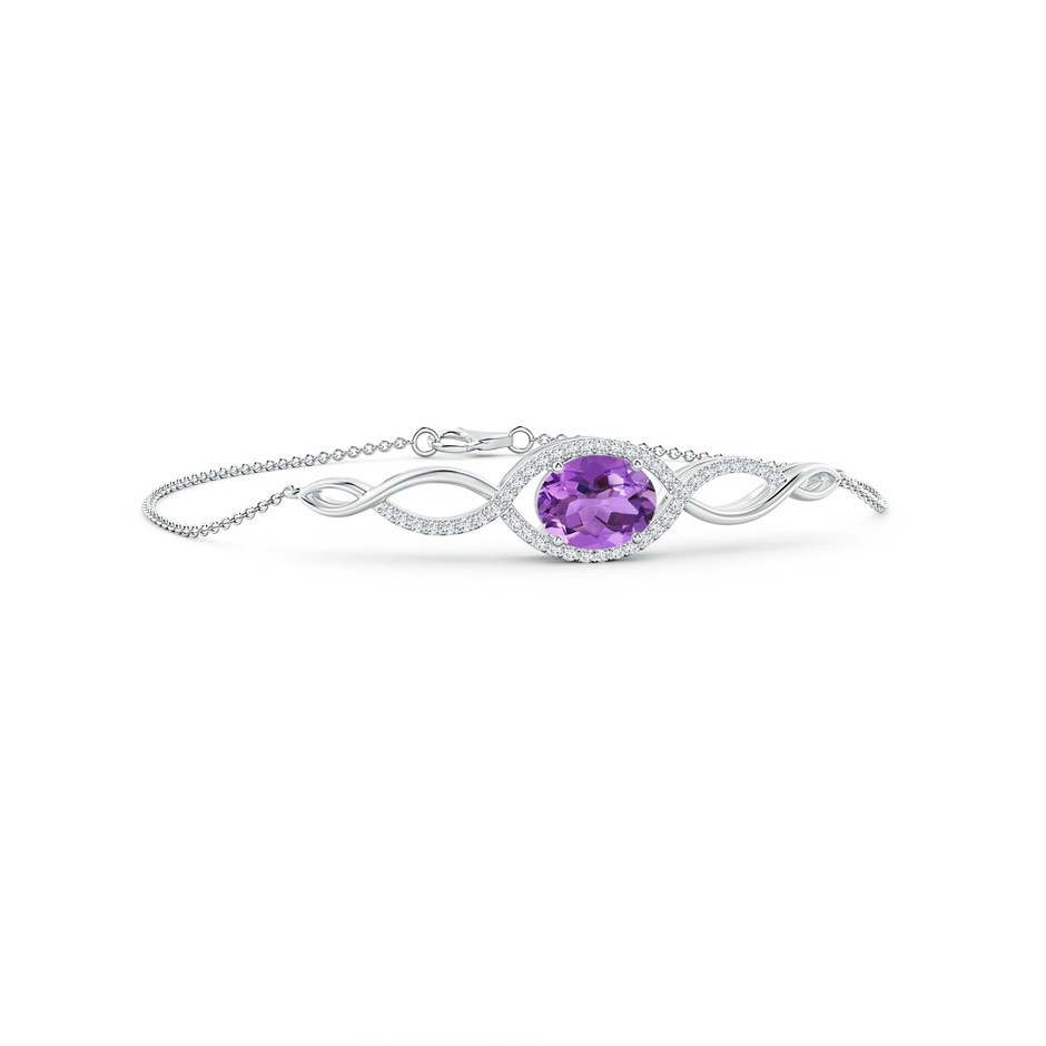 9x7mm AA Oval Amethyst Twisted Chain Bracelet with Diamonds in White Gold 