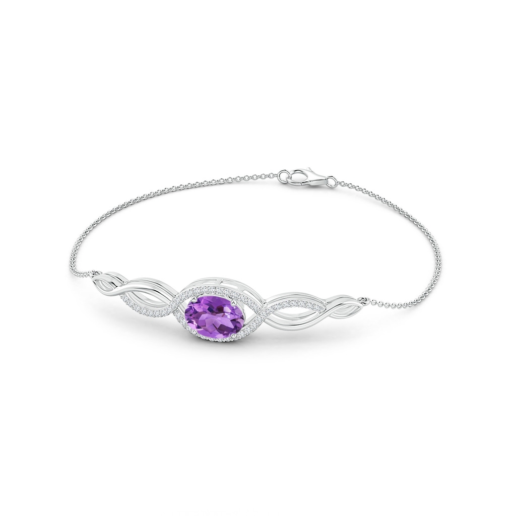 9x7mm AA Oval Amethyst Twisted Chain Bracelet with Diamonds in White Gold - side 199