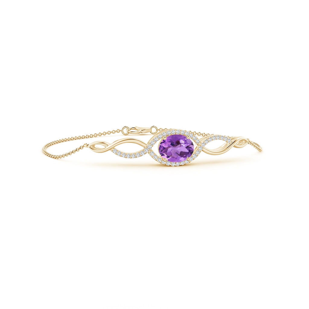 9x7mm AA Oval Amethyst Twisted Chain Bracelet with Diamonds in Yellow Gold