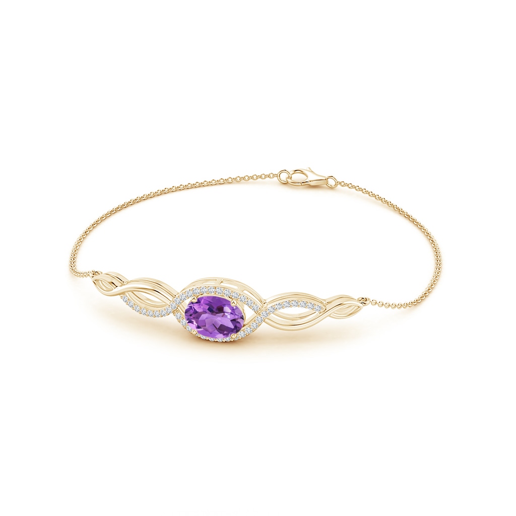 9x7mm AA Oval Amethyst Twisted Chain Bracelet with Diamonds in Yellow Gold - side 199