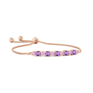 4mm A Amethyst and Pink Tourmaline Bolo Bracelet in Rose Gold