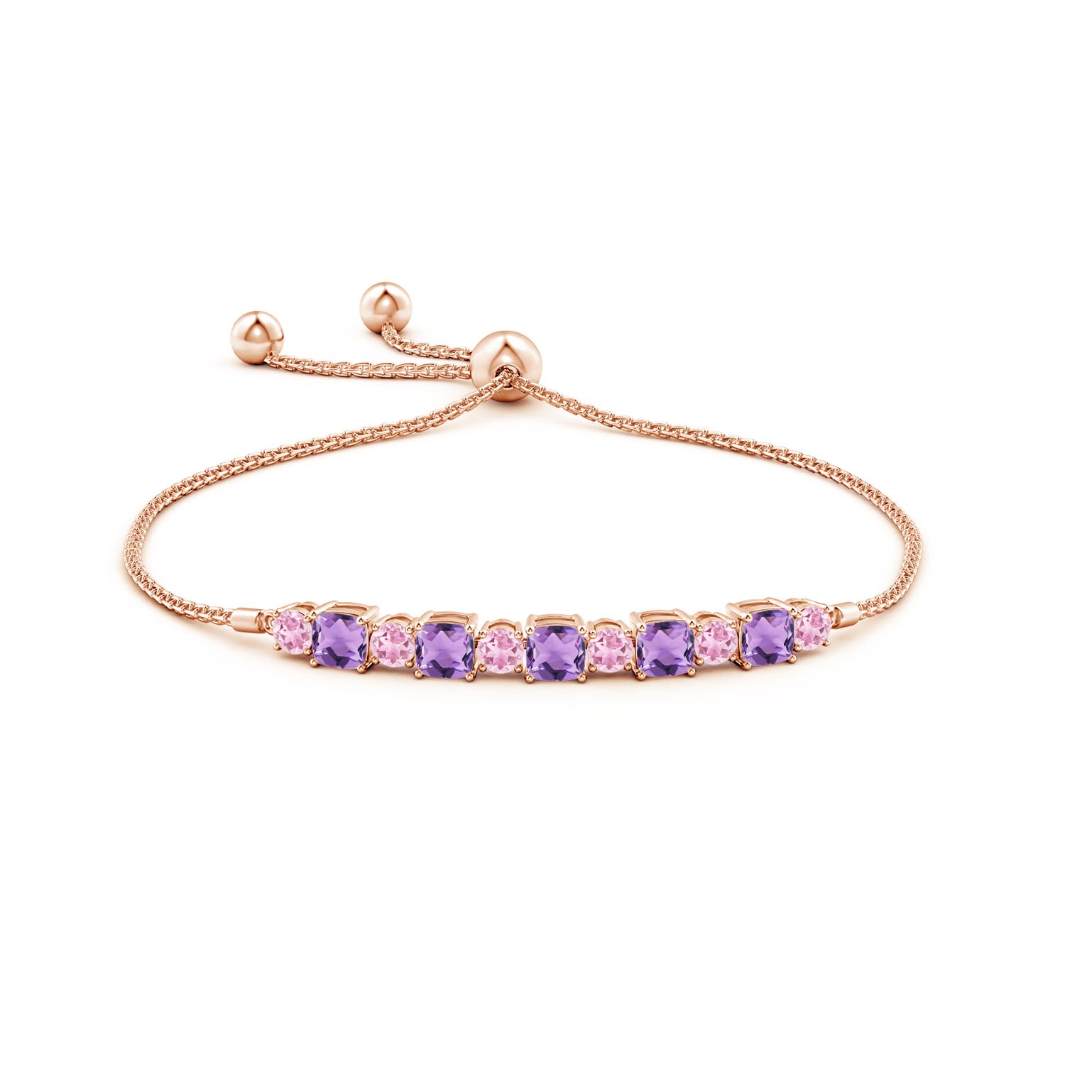 4mm A Amethyst and Pink Tourmaline Bolo Bracelet in Rose Gold