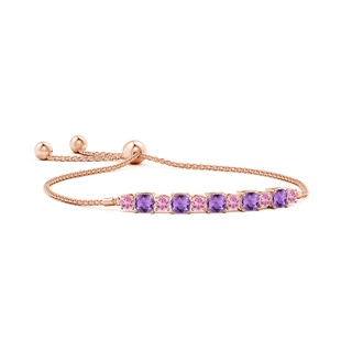 4mm AA Amethyst and Pink Tourmaline Bolo Bracelet in Rose Gold