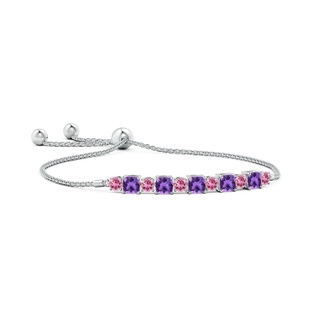 4mm AAA Amethyst and Pink Tourmaline Bolo Bracelet in White Gold