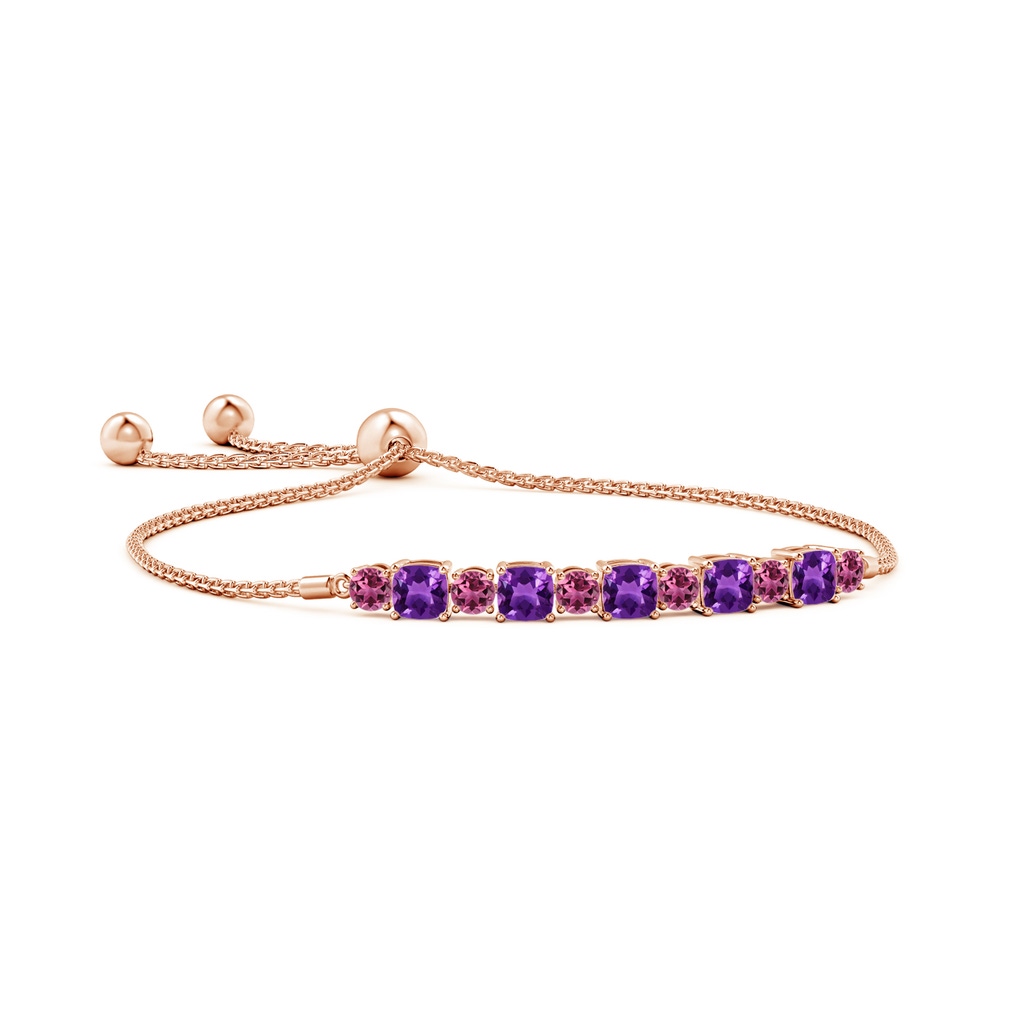 4mm AAAA Amethyst and Pink Tourmaline Bolo Bracelet in Rose Gold